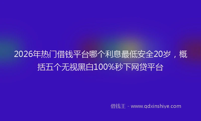 2026年热门借钱平台哪个利息最低安全20岁，概括五个无视黑白100%秒下网贷平台