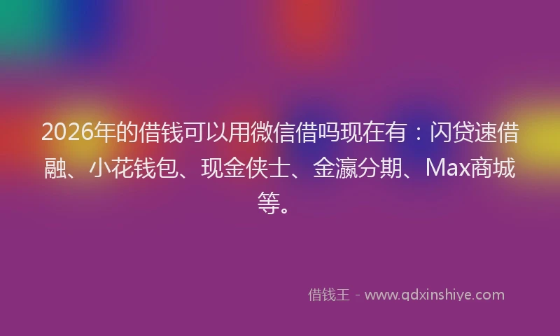 2026年的借钱可以用微信借吗现在有：闪贷速借融、小花钱包、现金侠士、金瀛分期、Max商城等。