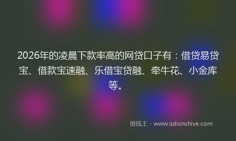 2026年的凌晨下款率高的网贷口子有：借贷易贷宝、借款宝速融、乐借宝贷融、牵牛花、小金库等。