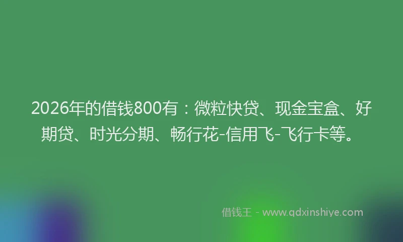 2026年的借钱800有：微粒快贷、现金宝盒、好期贷、时光分期、畅行花-信用飞-飞行卡等。
