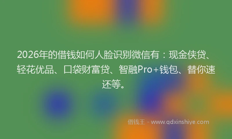 2026年的借钱如何人脸识别微信有：现金侠贷、轻花优品、口袋财富贷、智融Pro+钱包、替你速还等。