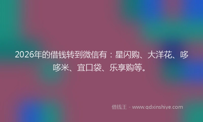 2026年的借钱转到微信有：星闪购、大洋花、哆哆米、宜口袋、乐享购等。
