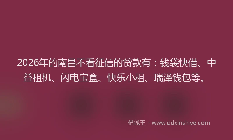 2026年的南昌不看征信的贷款有：钱袋快借、中益租机、闪电宝盒、快乐小租、瑞泽钱包等。