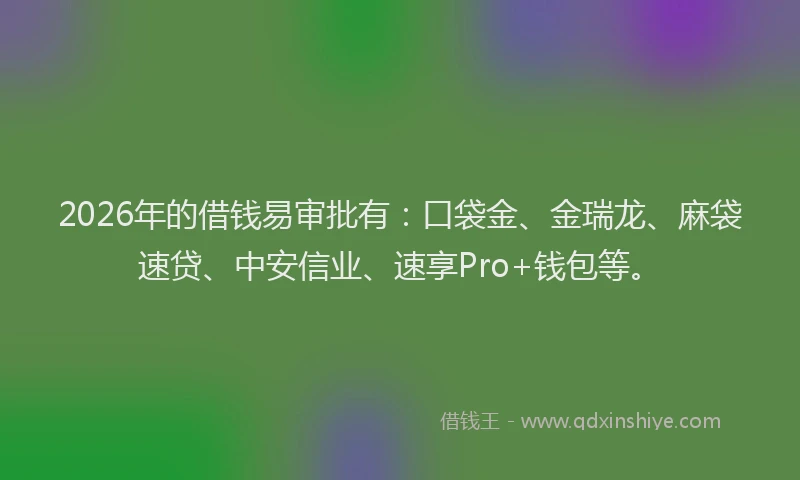 2026年的借钱易审批有：口袋金、金瑞龙、麻袋速贷、中安信业、速享Pro+钱包等。