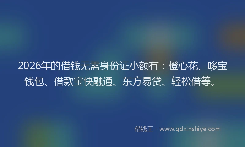 2026年的借钱无需身份证小额有：橙心花、哆宝钱包、借款宝快融通、东方易贷、轻松借等。
