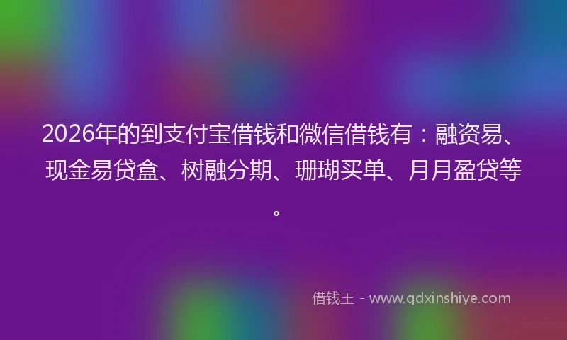 2026年的到支付宝借钱和微信借钱有：融资易、现金易贷盒、树融分期、珊瑚买单、月月盈贷等。