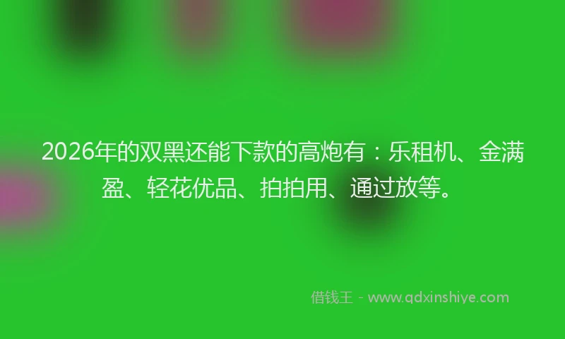 2026年的双黑还能下款的高炮有：乐租机、金满盈、轻花优品、拍拍用、通过放等。