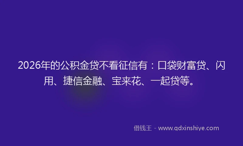 2026年的公积金贷不看征信有：口袋财富贷、闪用、捷信金融、宝来花、一起贷等。