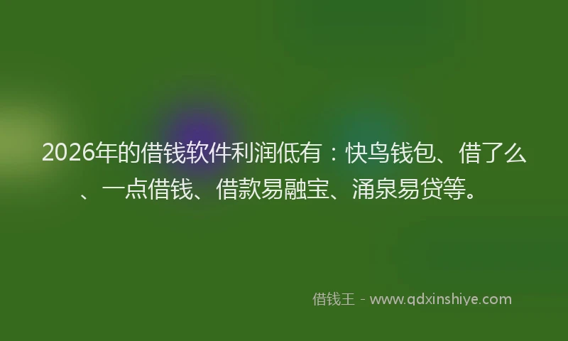 2026年的借钱软件利润低有：快鸟钱包、借了么、一点借钱、借款易融宝、涌泉易贷等。