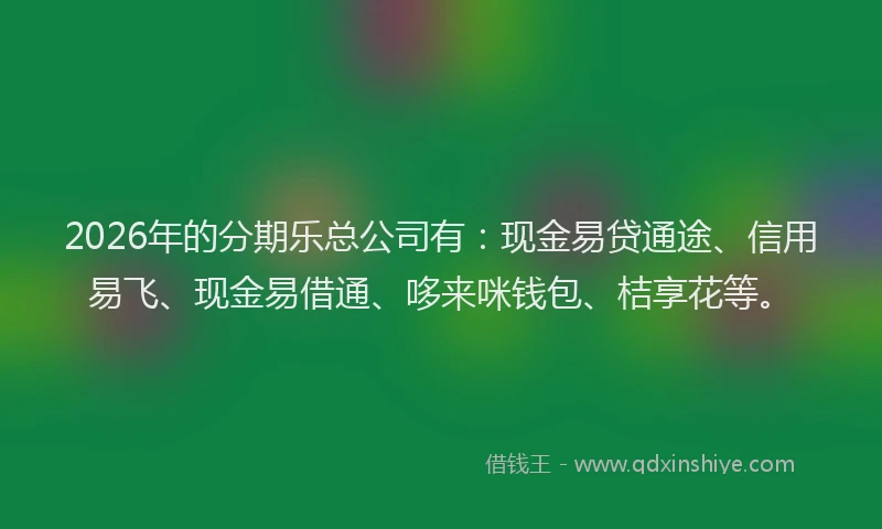 2026年的分期乐总公司有：现金易贷通途、信用易飞、现金易借通、哆来咪钱包、桔享花等。