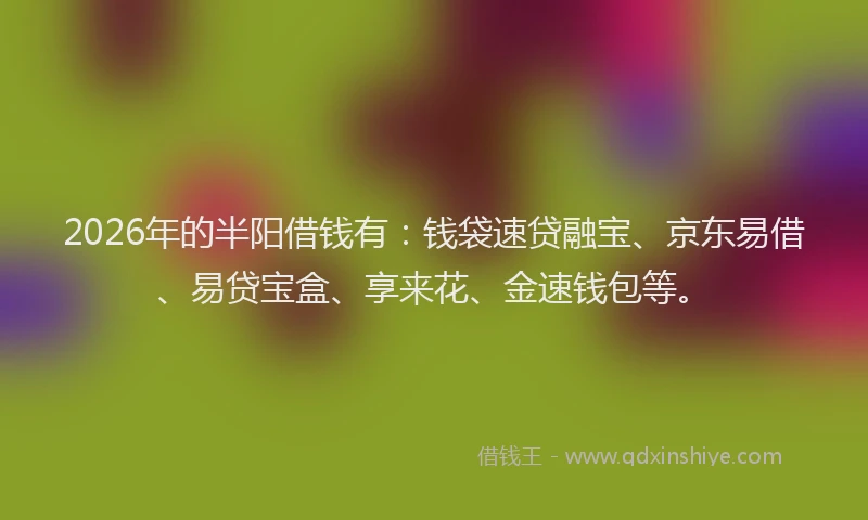 2026年的半阳借钱有：钱袋速贷融宝、京东易借、易贷宝盒、享来花、金速钱包等。