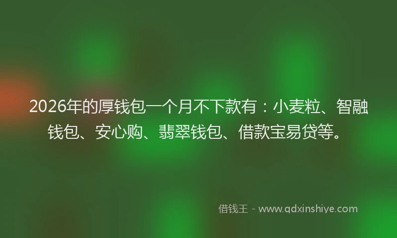 2026年的厚钱包一个月不下款有：小麦粒、智融钱包、安心购、翡翠钱包、借款宝易贷等。