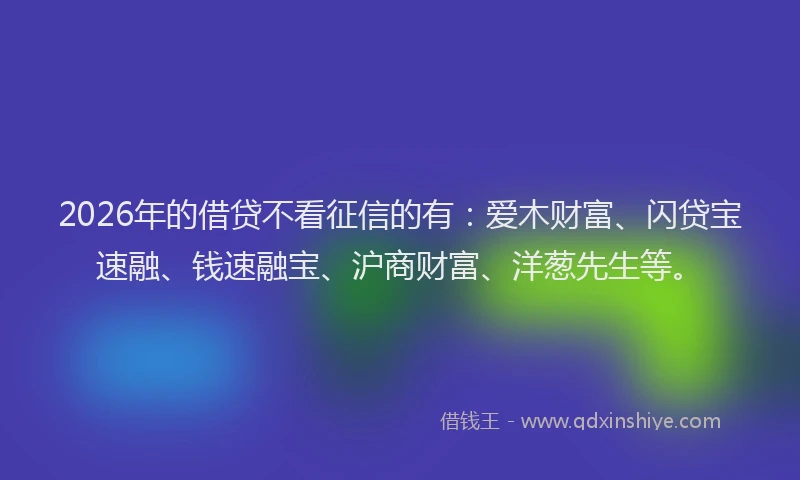 2026年的借贷不看征信的有：爱木财富、闪贷宝速融、钱速融宝、沪商财富、洋葱先生等。