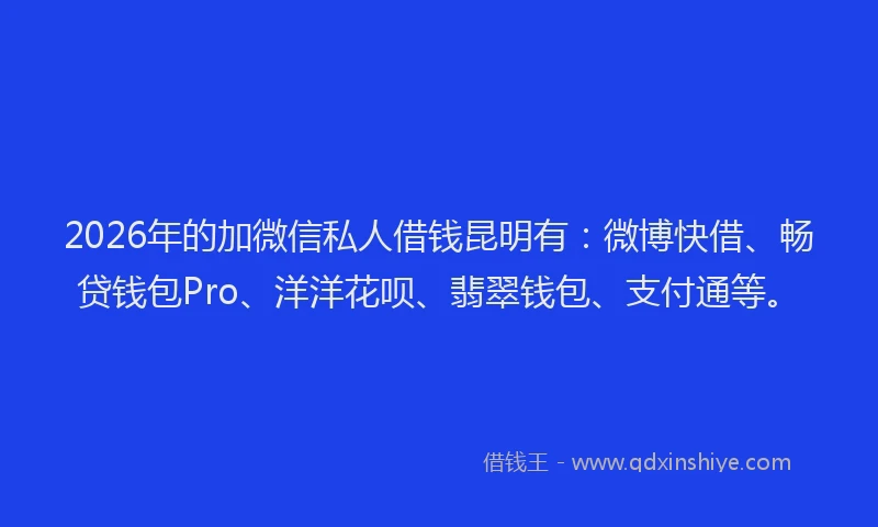 2026年的加微信私人借钱昆明有：微博快借、畅贷钱包Pro、洋洋花呗、翡翠钱包、支付通等。