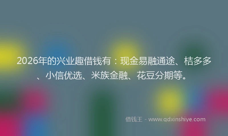 2026年的兴业趣借钱有：现金易融通途、桔多多、小信优选、米族金融、花豆分期等。