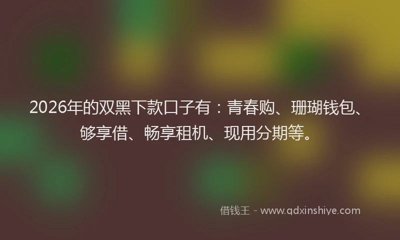 2026年的双黑下款口子有：青春购、珊瑚钱包、够享借、畅享租机、现用分期等。