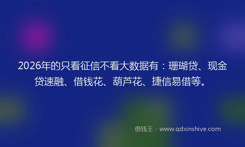 2026年的只看征信不看大数据有：珊瑚贷、现金贷速融、借钱花、葫芦花、捷信易借等。