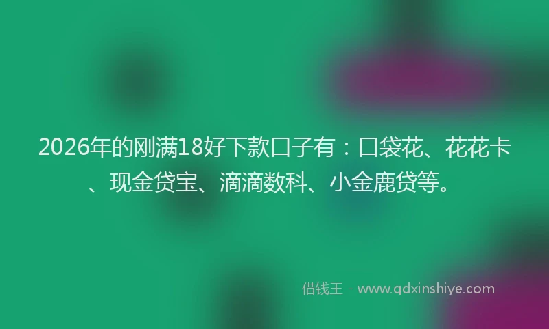 2026年的刚满18好下款口子有：口袋花、花花卡、现金贷宝、滴滴数科、小金鹿贷等。