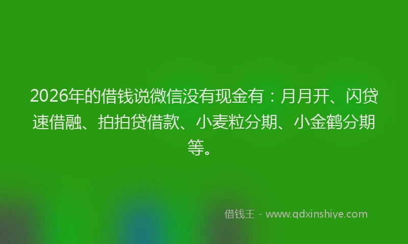 2026年的借钱说微信没有现金有：月月开、闪贷速借融、拍拍贷借款、小麦粒分期、小金鹤分期等。