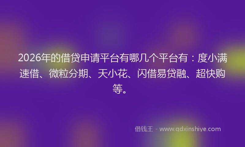 2026年的借贷申请平台有哪几个平台有：度小满速借、微粒分期、天小花、闪借易贷融、超快购等。