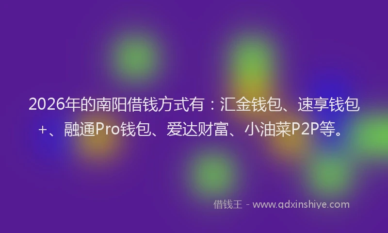 2026年的南阳借钱方式有：汇金钱包、速享钱包+、融通Pro钱包、爱达财富、小油菜P2P等。