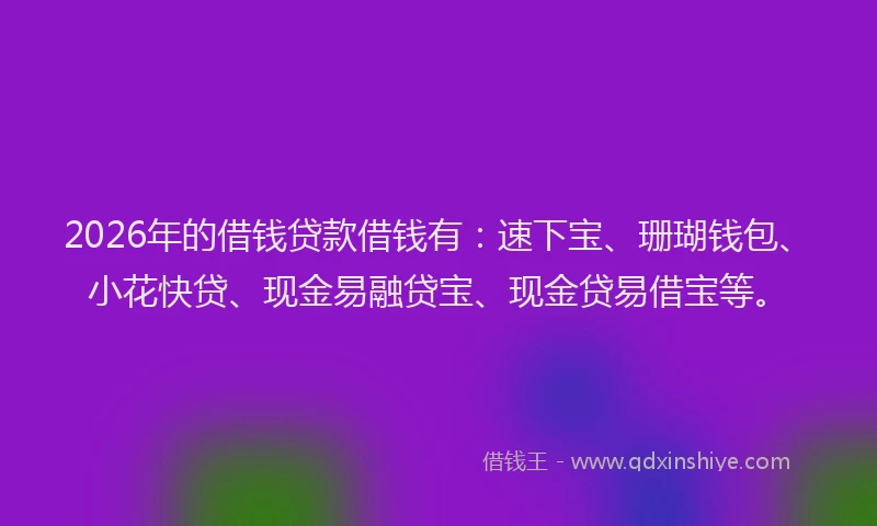 2026年的借钱贷款借钱有：速下宝、珊瑚钱包、小花快贷、现金易融贷宝、现金贷易借宝等。