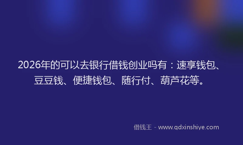 2026年的可以去银行借钱创业吗有：速享钱包、豆豆钱、便捷钱包、随行付、葫芦花等。