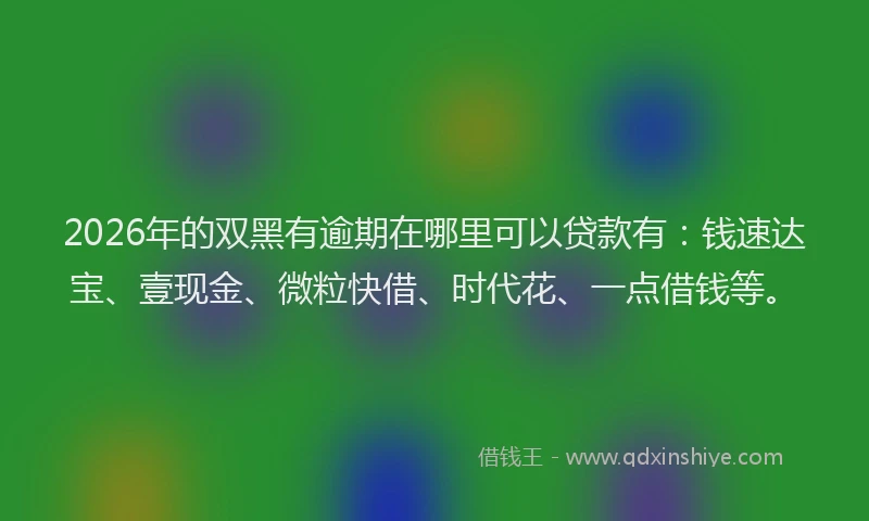 2026年的双黑有逾期在哪里可以贷款有：钱速达宝、壹现金、微粒快借、时代花、一点借钱等。