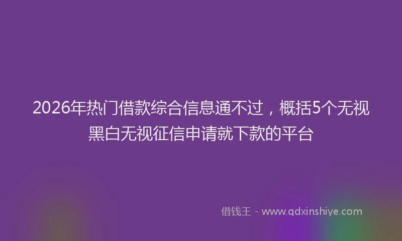 2026年热门借款综合信息通不过，概括5个无视黑白无视征信申请就下款的平台