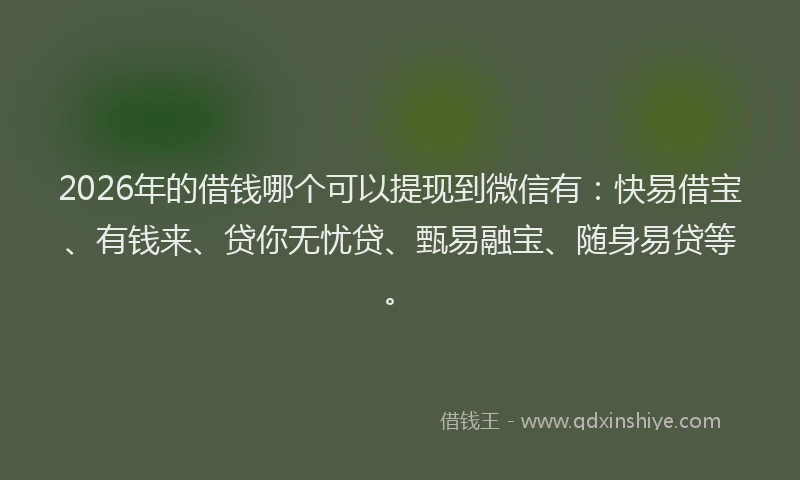 2026年的借钱哪个可以提现到微信有：快易借宝、有钱来、贷你无忧贷、甄易融宝、随身易贷等。