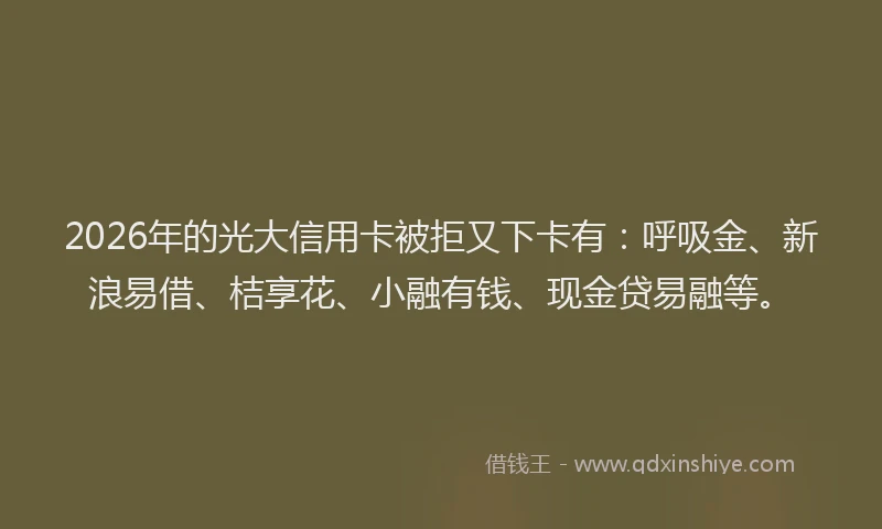 2026年的光大信用卡被拒又下卡有：呼吸金、新浪易借、桔享花、小融有钱、现金贷易融等。