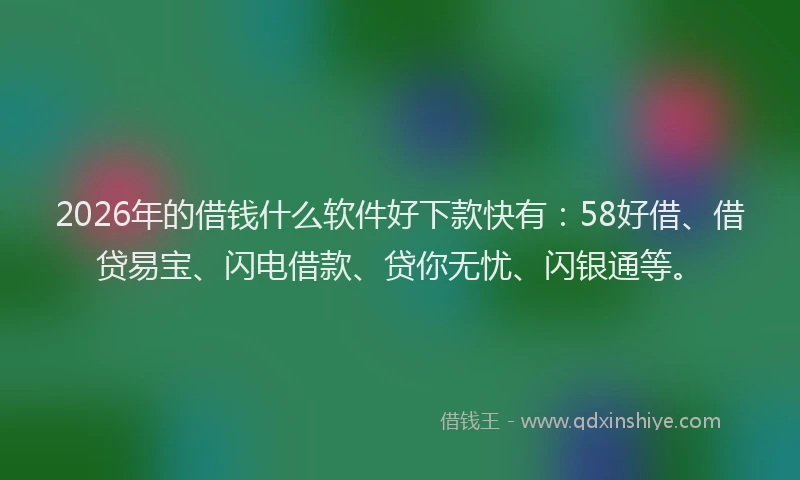 2026年的借钱什么软件好下款快有：58好借、借贷易宝、闪电借款、贷你无忧、闪银通等。