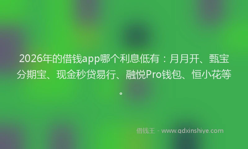 2026年的借钱app哪个利息低有：月月开、甄宝分期宝、现金秒贷易行、融悦Pro钱包、恒小花等。