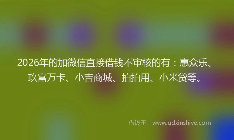 2026年的加微信直接借钱不审核的有：惠众乐、玖富万卡、小吉商城、拍拍用、小米贷等。