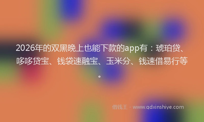 2026年的双黑晚上也能下款的app有：琥珀贷、哆哆贷宝、钱袋速融宝、玉米分、钱速借易行等。