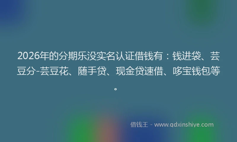 2026年的分期乐没实名认证借钱有：钱进袋、芸豆分-芸豆花、随手贷、现金贷速借、哆宝钱包等。