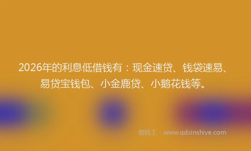 2026年的利息低借钱有：现金速贷、钱袋速易、易贷宝钱包、小金鹿贷、小鹅花钱等。