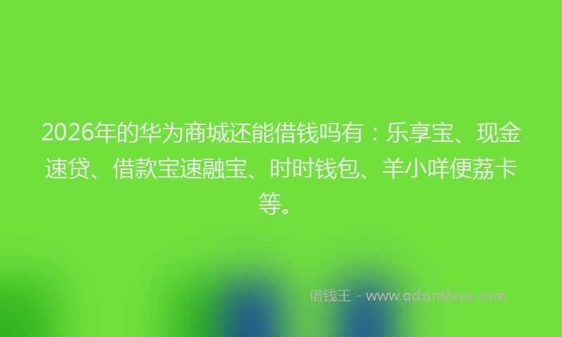 2026年的华为商城还能借钱吗有：乐享宝、现金速贷、借款宝速融宝、时时钱包、羊小咩便荔卡等。