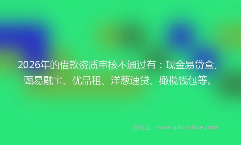 2026年的借款资质审核不通过有：现金易贷盒、甄易融宝、优品租、洋葱速贷、橄榄钱包等。