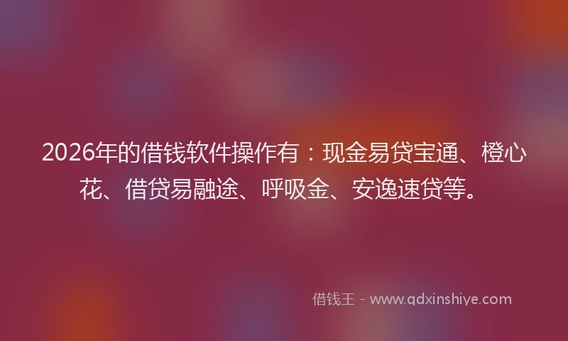 2026年的借钱软件操作有：现金易贷宝通、橙心花、借贷易融途、呼吸金、安逸速贷等。