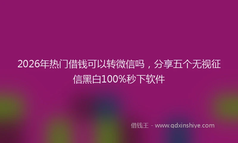 2026年热门借钱可以转微信吗，分享五个无视征信黑白100%秒下软件