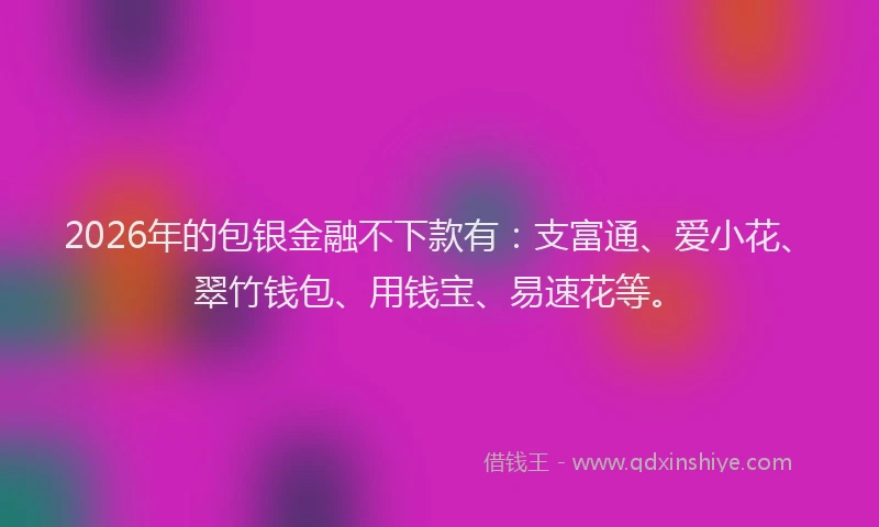 2026年的包银金融不下款有：支富通、爱小花、翠竹钱包、用钱宝、易速花等。