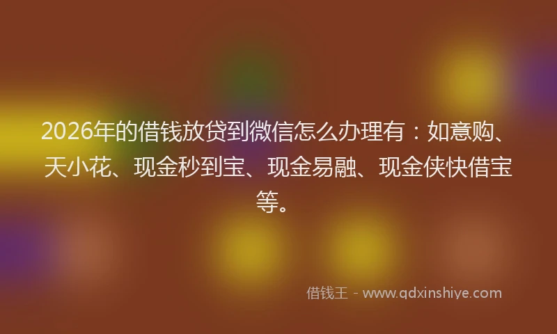 2026年的借钱放贷到微信怎么办理有：如意购、天小花、现金秒到宝、现金易融、现金侠快借宝等。