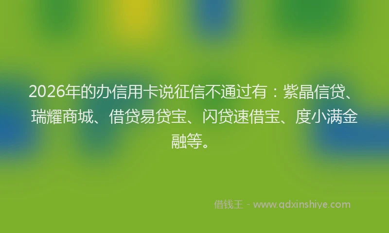 2026年的办信用卡说征信不通过有:紫晶信贷、瑞耀商城、借贷易贷宝、闪贷速借宝、度小满金融等。