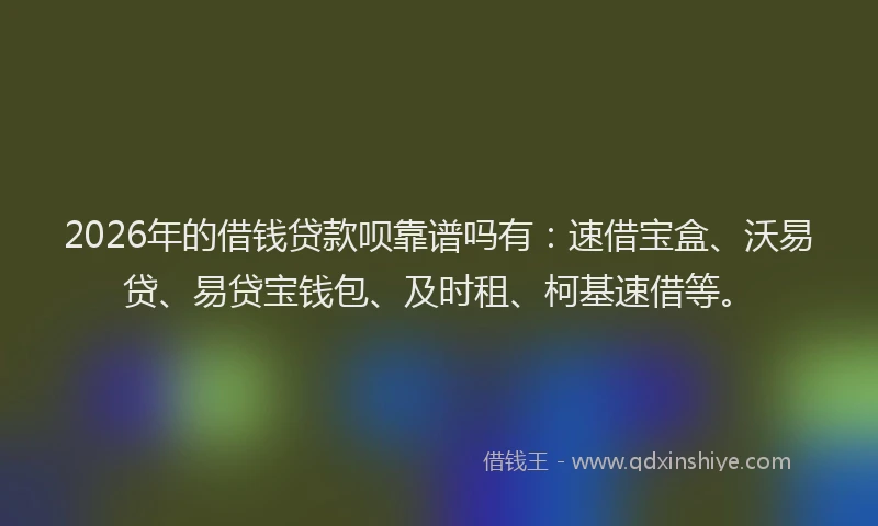 2026年的借钱贷款呗靠谱吗有：速借宝盒、沃易贷、易贷宝钱包、及时租、柯基速借等。