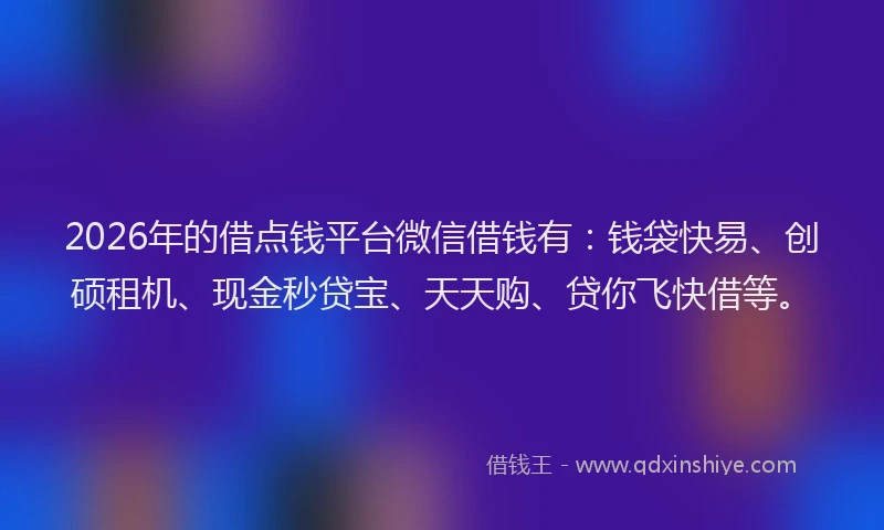 2026年的借点钱平台微信借钱有：钱袋快易、创硕租机、现金秒贷宝、天天购、贷你飞快借等。
