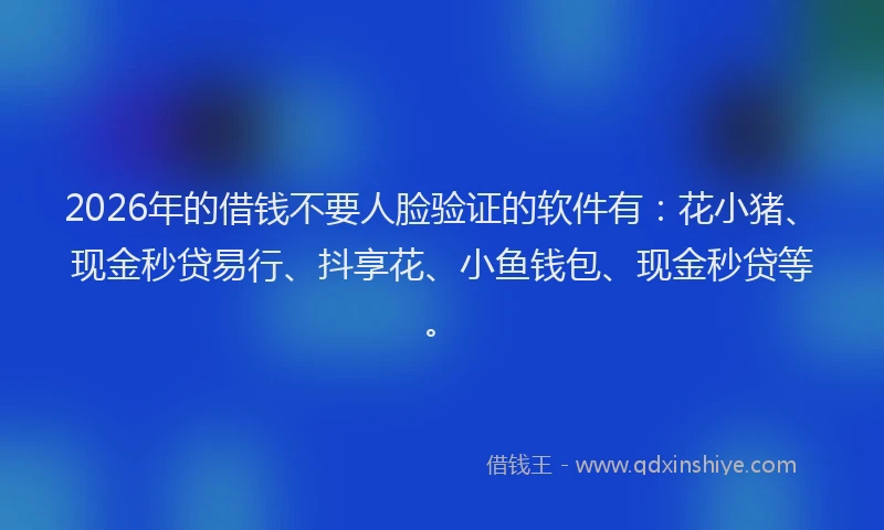 2026年的借钱不要人脸验证的软件有：花小猪、现金秒贷易行、抖享花、小鱼钱包、现金秒贷等。