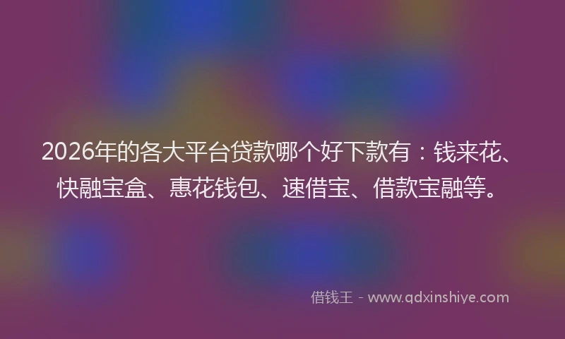 2026年的各大平台贷款哪个好下款有：钱来花、快融宝盒、惠花钱包、速借宝、借款宝融等。