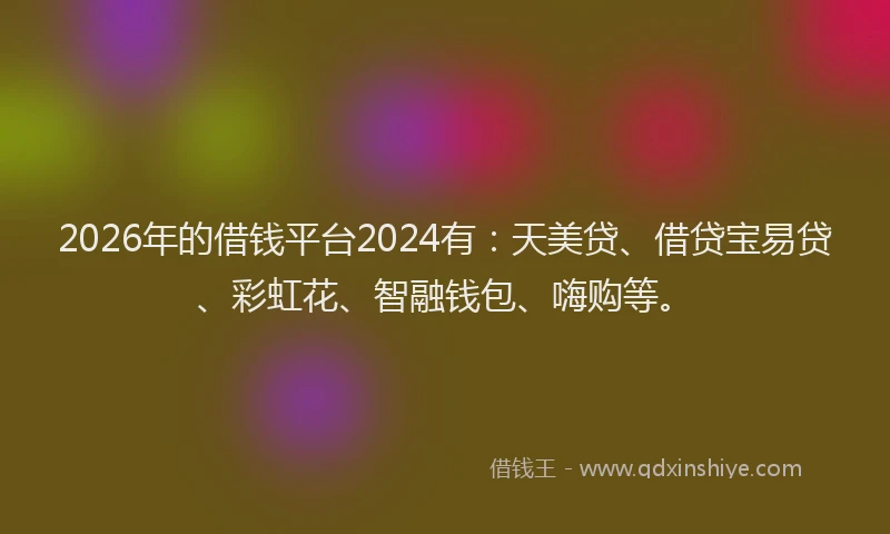 2026年的借钱平台2024有：天美贷、借贷宝易贷、彩虹花、智融钱包、嗨购等。