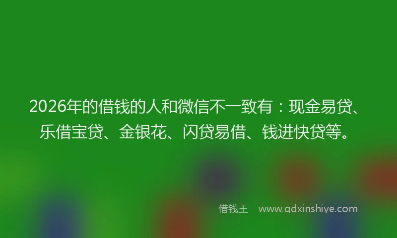 2026年的借钱的人和微信不一致有：现金易贷、乐借宝贷、金银花、闪贷易借、钱进快贷等。